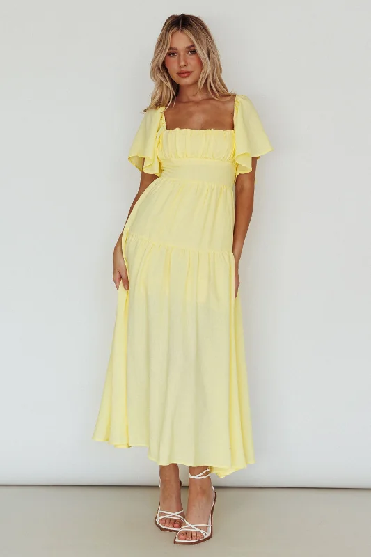 Lula Gathered Bust Midi Dress Lemon Formal midi dresses