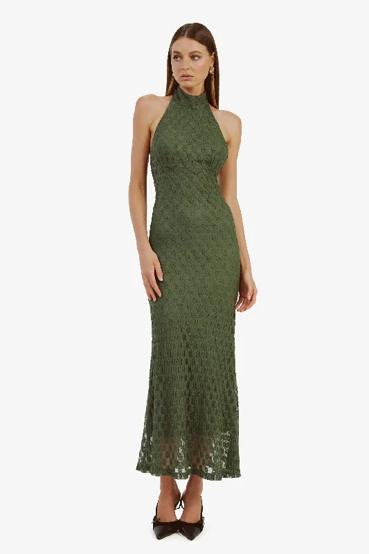 Adoni Ola Lace Midi Dress - Khaki Denim midi dresses