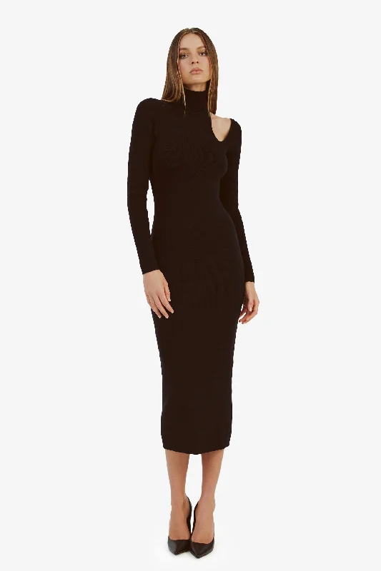 Olesa Asymmetric Knit Dress - Black Wedding guest midi dresses