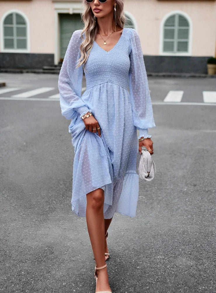 AUTUMN AND WINTER LONG SLEEVE V-NECK DRESS Must-have maxi dresses for this season