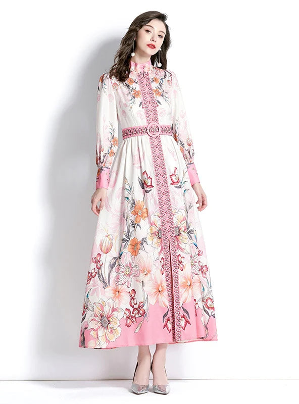 LONG SLEEVE PRINTED LONG DRESS Comfortable maxi dresses for everyday wear