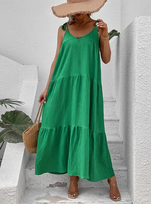 SOLID COLOR SLEEVELESS SUSPENDER LONG DRESS Cocktail maxi dresses