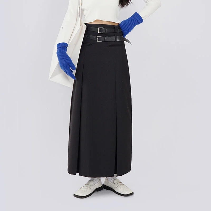 A-line Suit Skirt With Double Belt Lightweight unclassified skirts