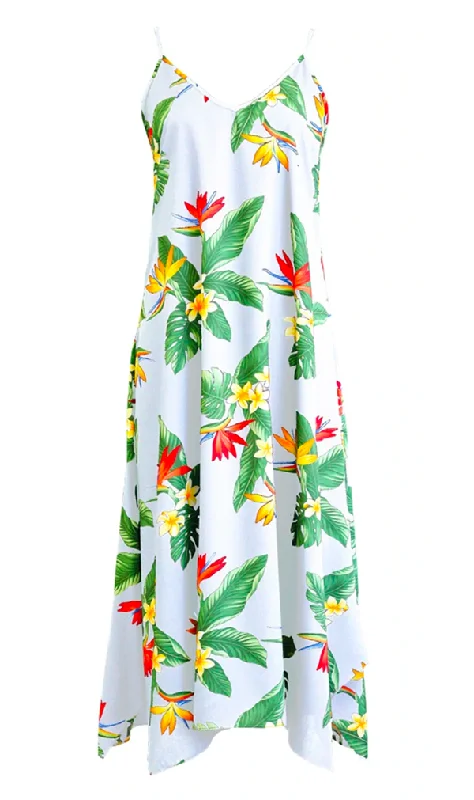 BOP Plumeria Ladies Hawaiian V Neck Scarf Hem Maxi Dress in White Red carpet maxi dresses