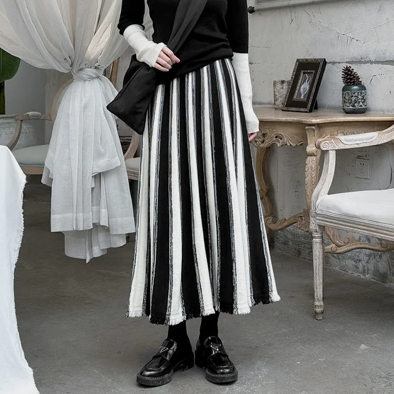 Contrast Color Vertical Striped Loose Skirt Fashionable unclassified skirts