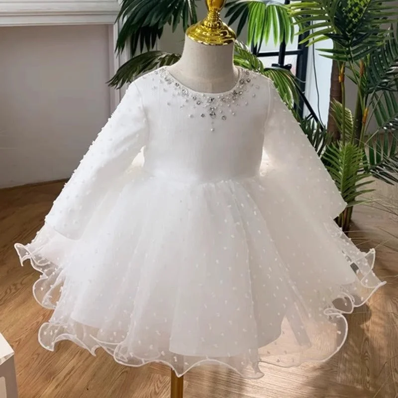 Elegant Baby Girls Broken Brick Long Sleeve Christening Dresses Toddler Prom Dress Birthday maxi dresses