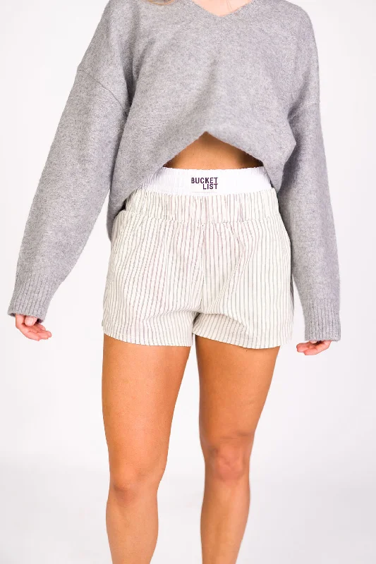 Erin Double Waistband Boxer Short in Ivory High-waist Denim Skirt