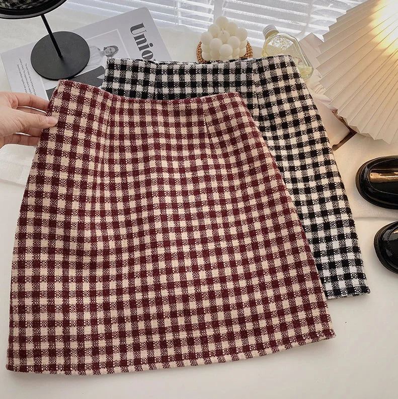 Gingham Tweed Mini Skirt (2 Colors) Stylish Pleated Skirt