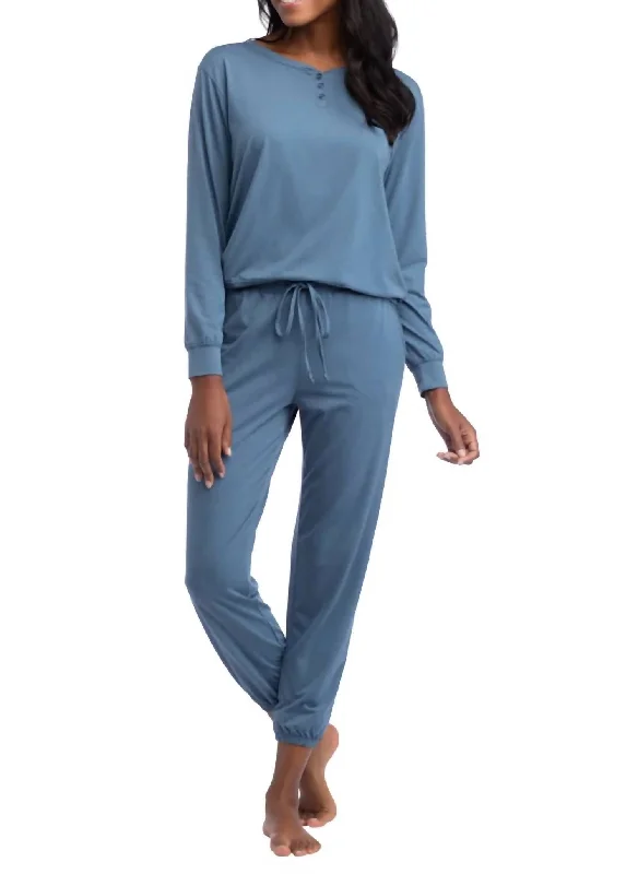 Hannah Long Sleeve Henley Ankle Pj Set in Spring Lake Winter maxi dresses