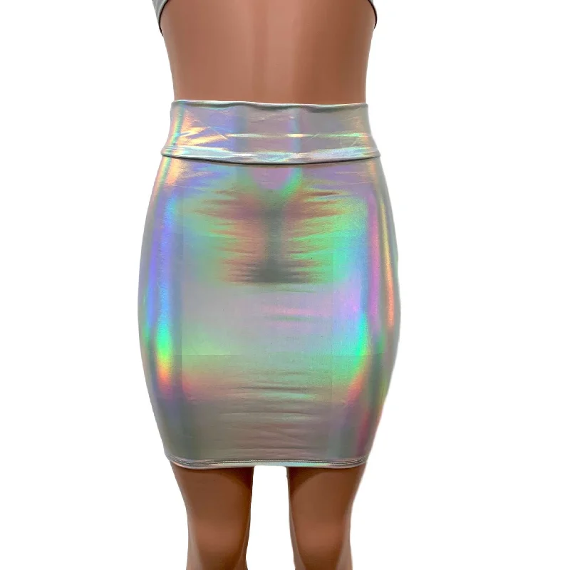 Opal Holographic High Waisted Pencil Mini Skirt Fringed Mini Skirt