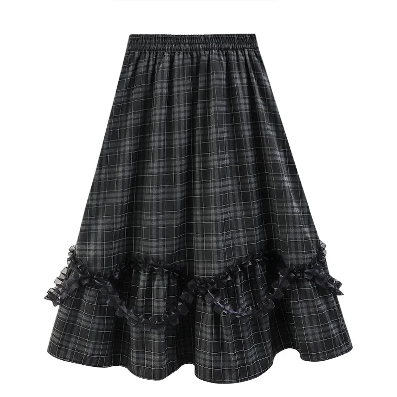 Plaid Lace Skirt Boho unclassified skirts