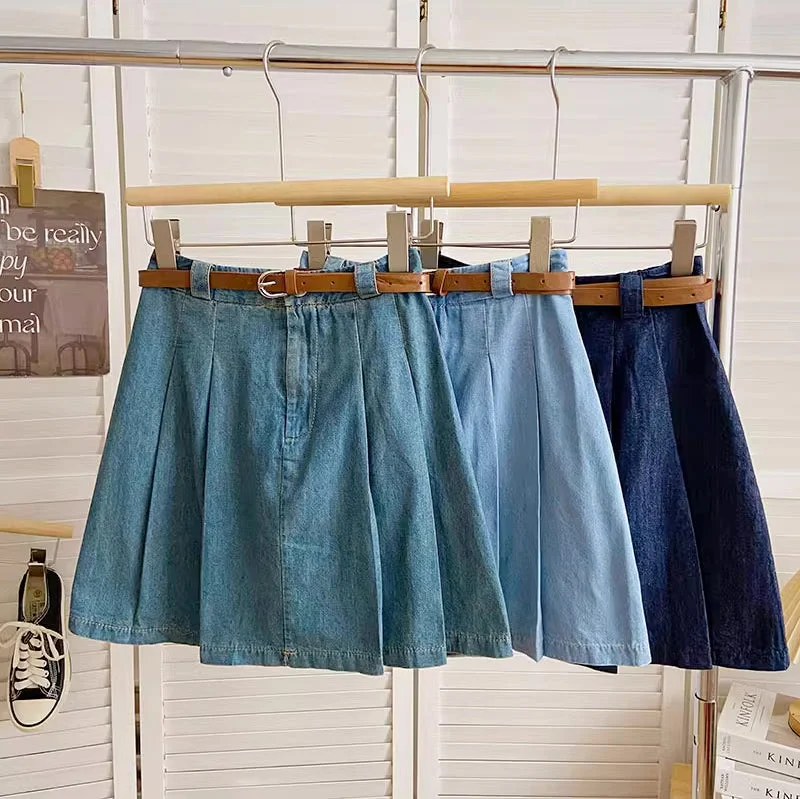 Pleated Denim Mini Skirt (3 Colors) Boho Mini Skirt