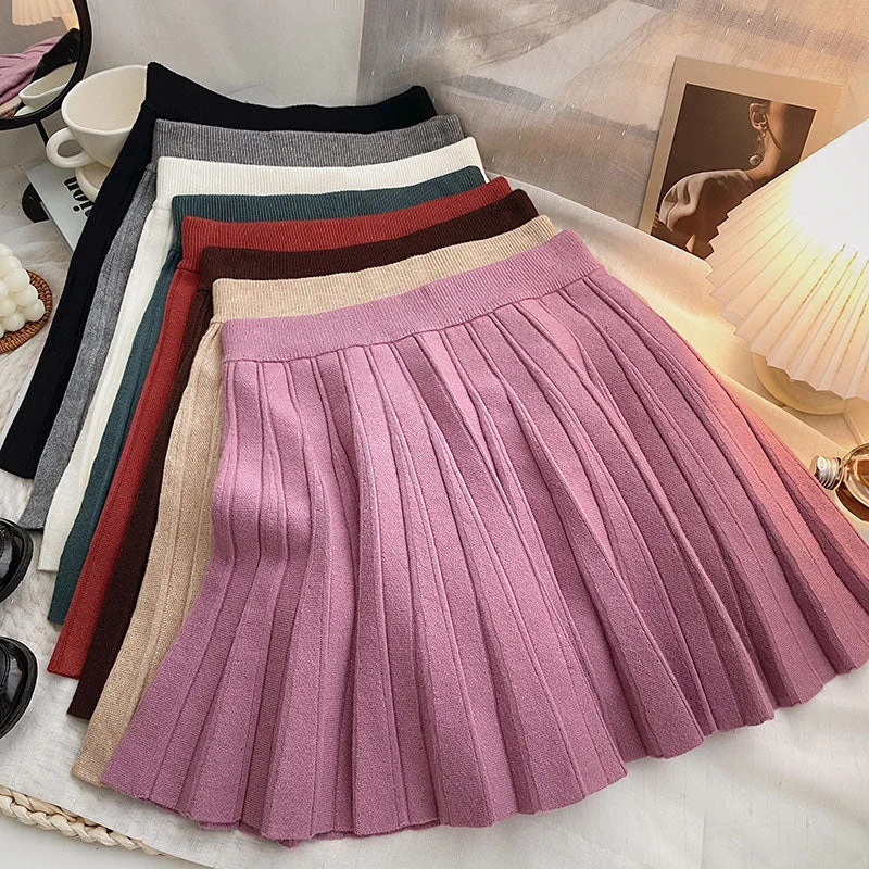 Pleated Knit Mini Skirt (8 Colors) Polka Dot Skirt