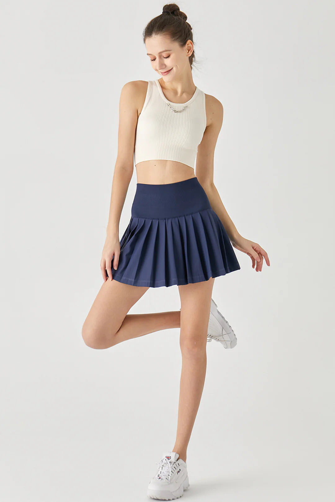 [Rexing x Peiliee Sport] Tennis Girl Seamless High-Waisted Pleated Skirt with Built-in Shorts Chic Denim Skirt