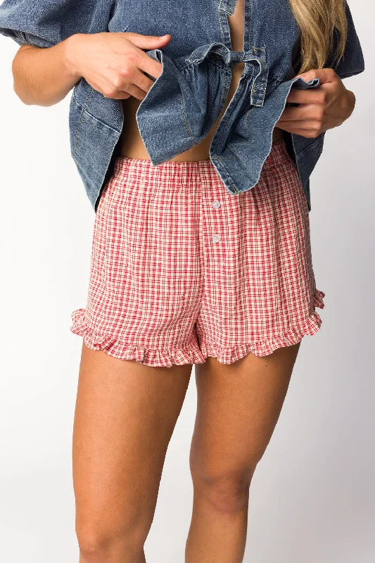 Georgia Gingham Ruffle Hem Shorts in Cherry Field Button-down Mini Skirt