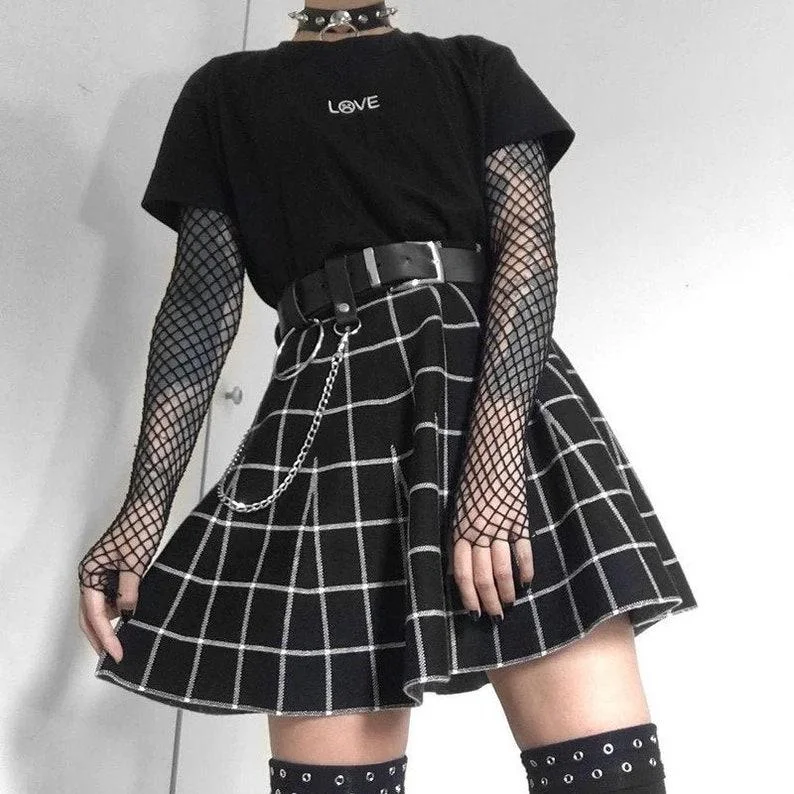 Women's Goth Skirt, Gothic Skirt, Grunge Skirt, High Waist Black Skirt, Harajuku Skirt, Punk Skirt, A Line Plaid Pleated Skirt, Grunge Skirt Low-rise unclassified skirts