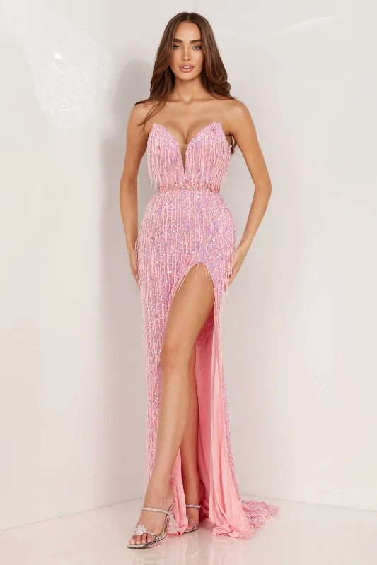 Aleta 1228 Fringe Long Formal Evening Prom Gown Bubblegum High-end party dresses