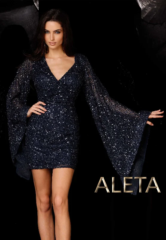 Aleta 747 Long Sleeve Homecoming Cocktail Short Sequin Dress Satin party dresses