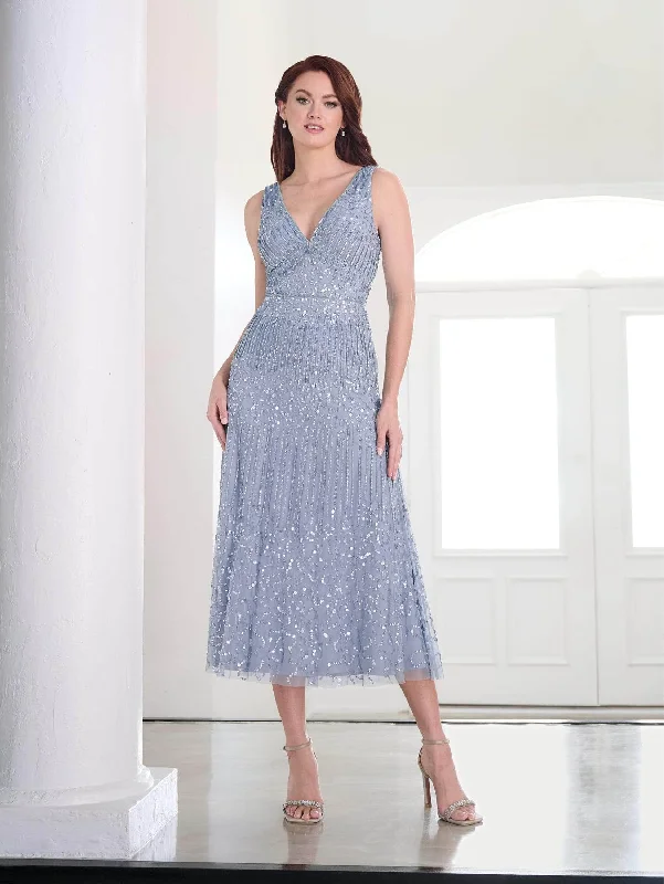 Adrianna Papell Platinum 40456 - Beaded Tea-Length Dress Casual chic unclassified dresses