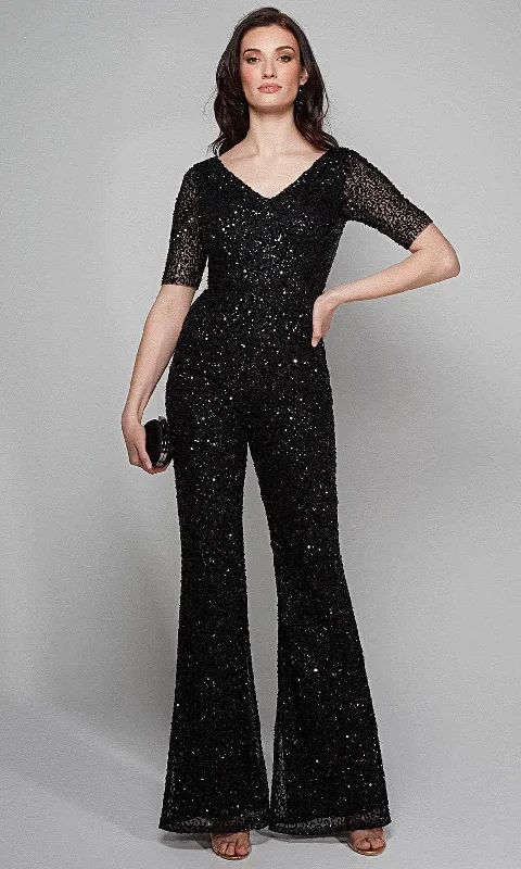 Alyce Paris 27636 - Fully Beaded V-neck Jumpsuit Metallic unclassified dresses