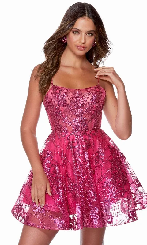 Alyce Paris 3122 - Glitter Ornate A-Line Homecoming Dress Bright color unclassified dresses