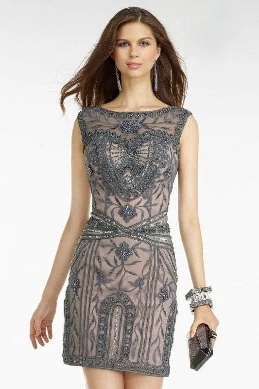 Alyce Paris Embellished Sheath Dress in Steel Grey/Pink 5765 Open-back unclassified dresses