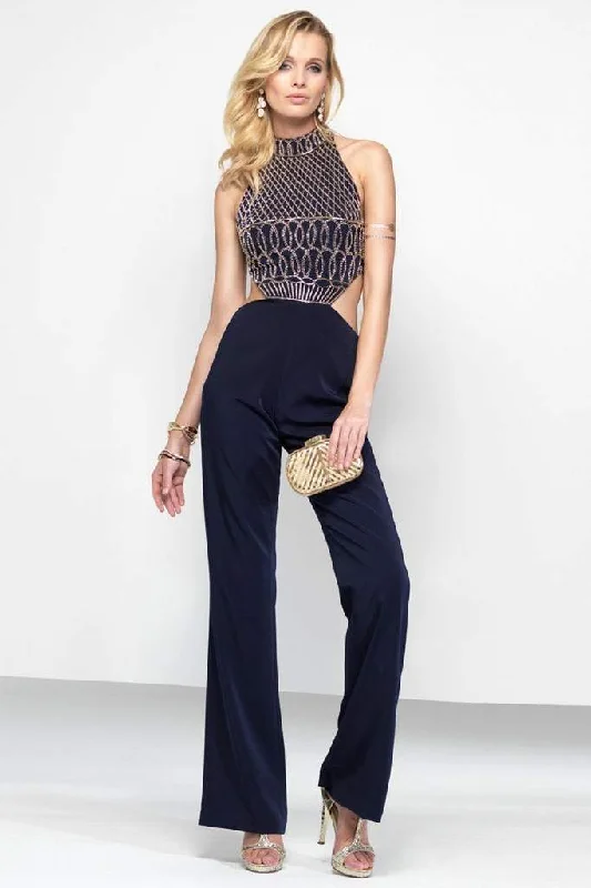 Alyce Paris - Lattice Beaded Embellished High Halter Jumpsuit 2577 - 1 pc Ivory In Size 2 Available Wrap unclassified dresses