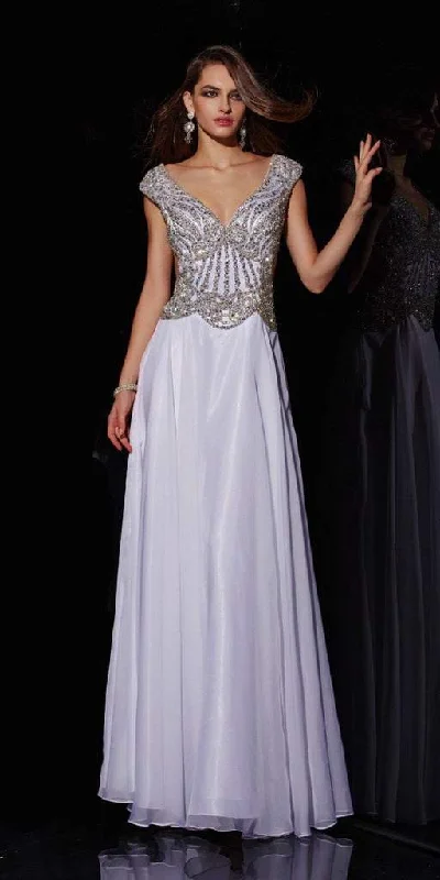 Angela & Alison - 51047 Rhinestone Accented A-line Dress - 1 pc White In Size 14 Available Lounge unclassified dresses