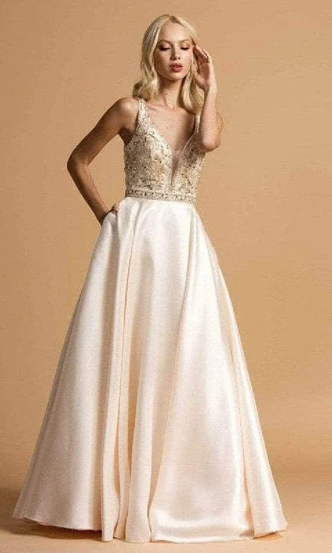 Aspeed Design - Scoop Back Satin Prom Dress L2183 - 1 pc Champagne In Size S Available Comfortable unclassified dresses