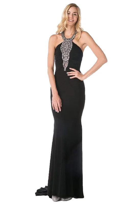 Cinderella Divine - J727 Beaded Halter Sateen Trumpet Dress Office unclassified dresses