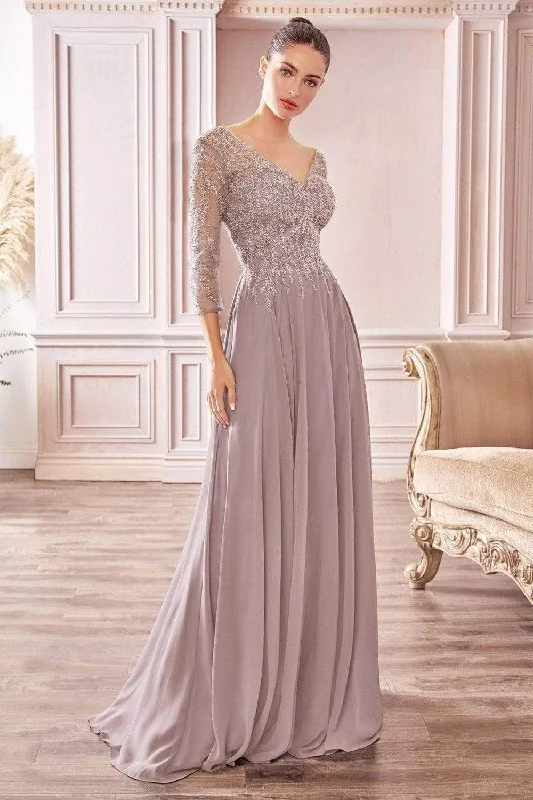 Cinderella Divine - Quarter Sleeve Chiffon A-Line Formal Dress CD0171 Comfortable unclassified dresses