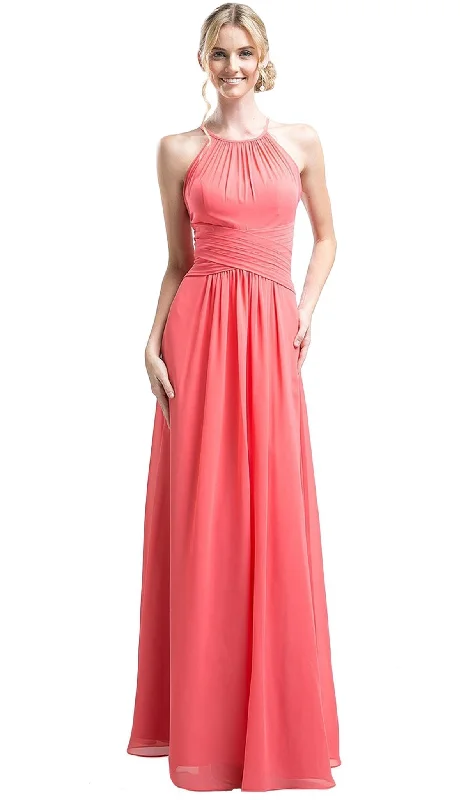 Cinderella Divine - Sleeveless Ruched Halter A-line Dress Halter unclassified dresses