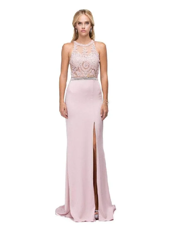 Dancing Queen Bridal - Jewel Neck High Slit Prom Dress 9702  - 1 pc Blush In Size XL Available Discounted unclassified dresses