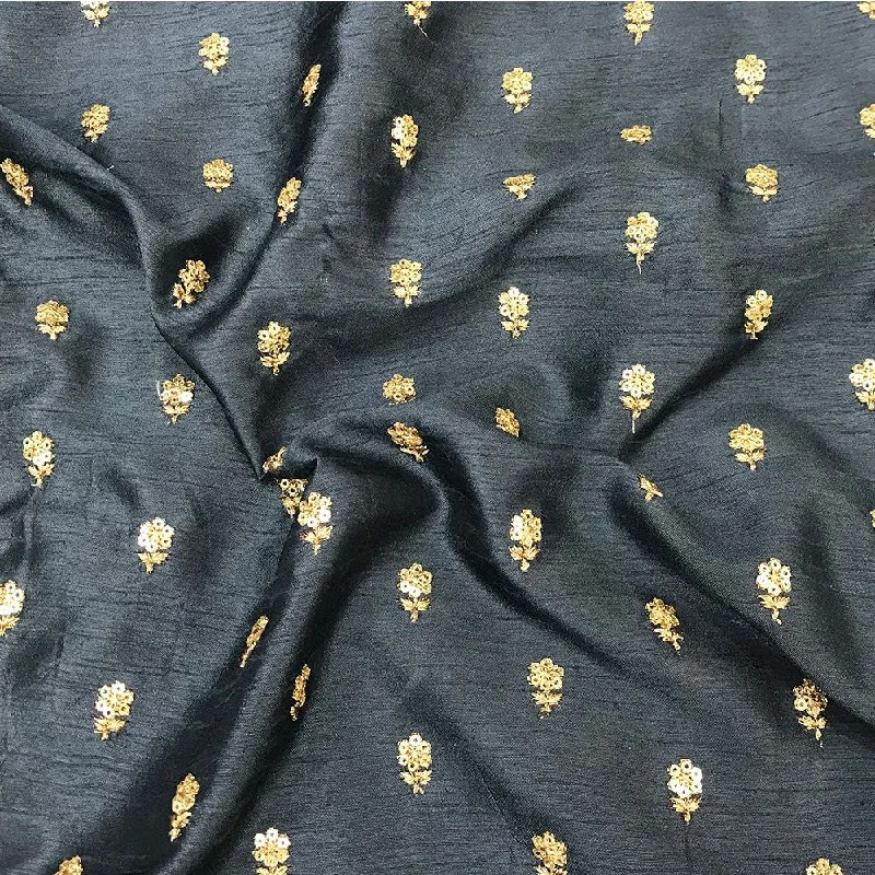 Dark Grey Flower Butti Embroidered Viscose Dola Silk Fabric Trendy new unclassified dresses