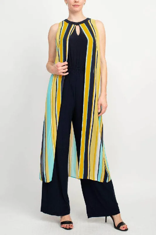 Emma & Michele 100064 - Sleeveless Multicolor Striped Jumpsuit Petite unclassified dresses