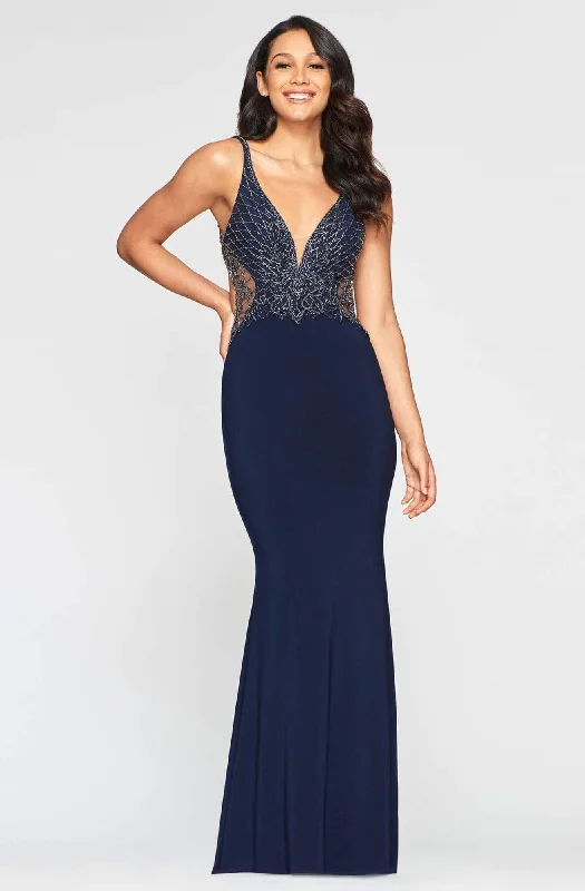 Faviana - S10470 Beaded Back Cut Out Sheath Dress Stretchy unclassified dresses