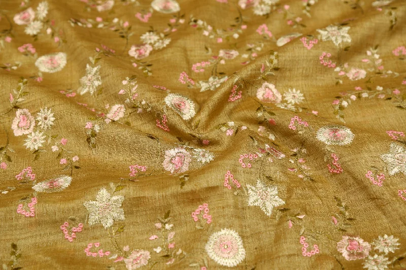 Golden Embroidered Tussar Silk Fabric Comfortable unclassified dresses