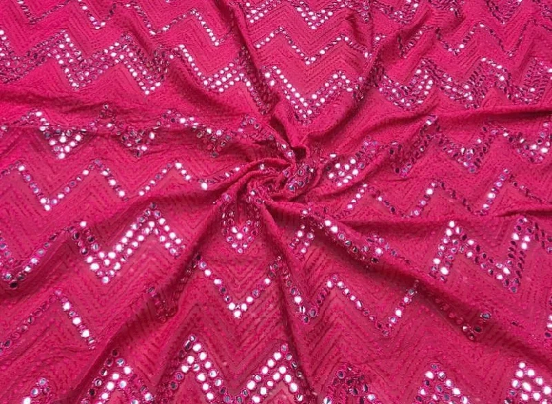 Hot Pink Chevron Mirror Work Embroidered Viscose Georgette Fabric Comfortable unclassified dresses