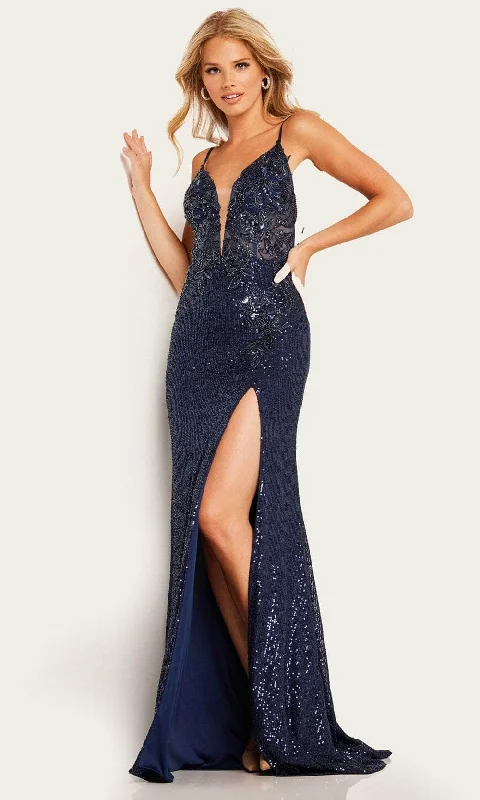 Jovani 37451 - Plunging V Neck Sheath Prom Dress Trendy new unclassified dresses