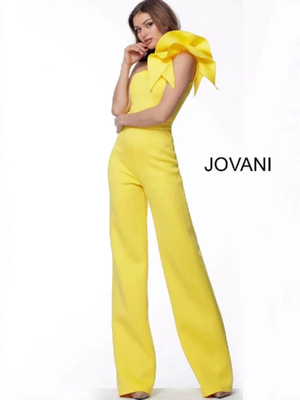 Jovani 68599ASC - Ruffled One Shoulder Jumpsuit Backless unclassified dresses