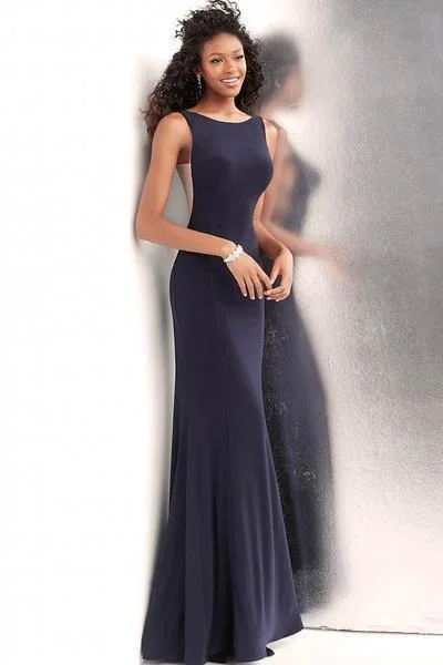 JVN by Jovani - Sleeveless Bateau Jersey Trumpet Dress JVN67097 - 1 pc Navy In Size 2 Available Floral unclassified dresses