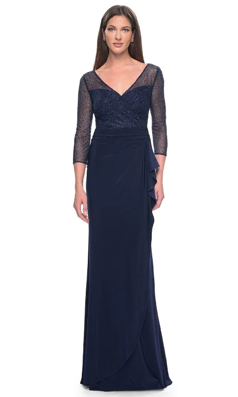 La Femme 31777 - Illusion V-Neck Rhinestone Formal Dress Velvet unclassified dresses