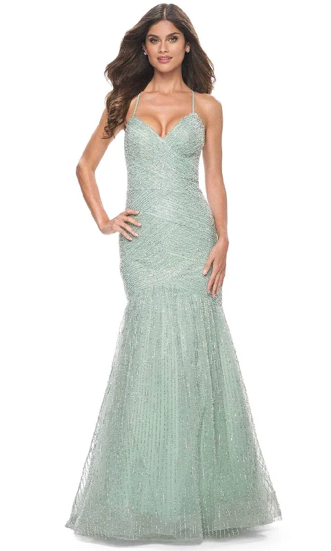 La Femme 32026 - Beaded Trumpet Prom Dress Color block unclassified dresses