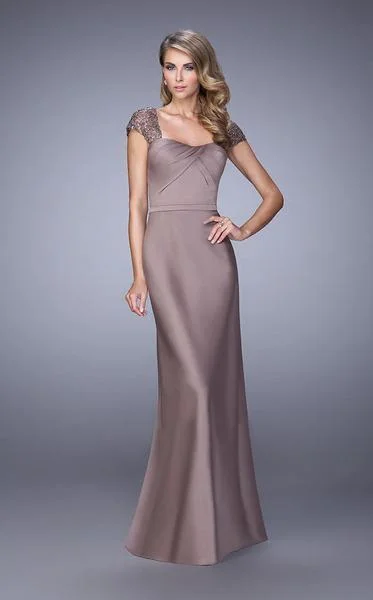 La Femme - Embroidered Modified Sweetheart Satin Dress 21654SC - 1 pc Cocoa in Size 2  Available Chiffon unclassified dresses