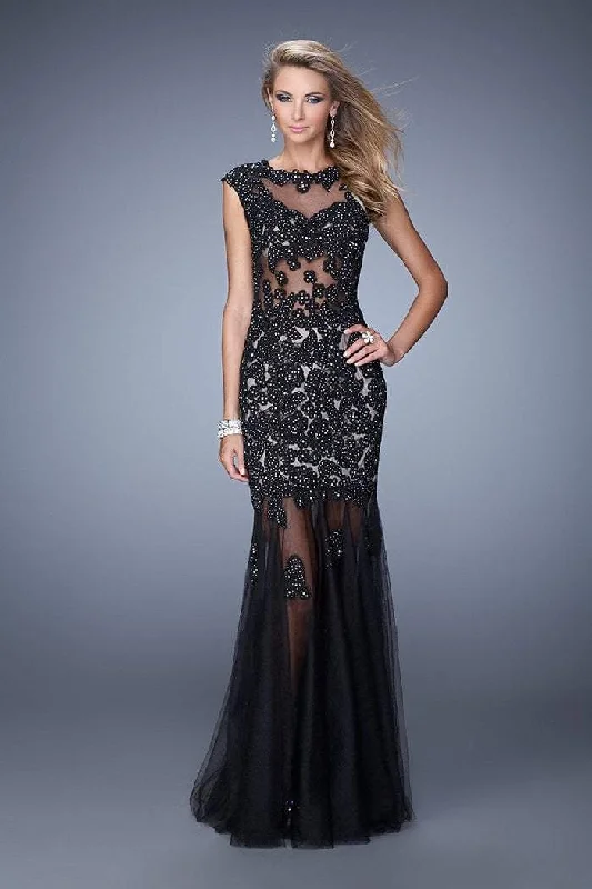 La Femme Gigi - Embellished Illusion Bateau Trumpet Dress 21318SC - 1 pc Black/Nude In Size 4 Available Budget-friendly unclassified dresses