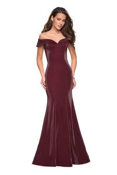 La Femme - Off Shoulder Jersey Trumpet Evening 27176SC - 1 pc Garnet in Size 10 Available Halter unclassified dresses