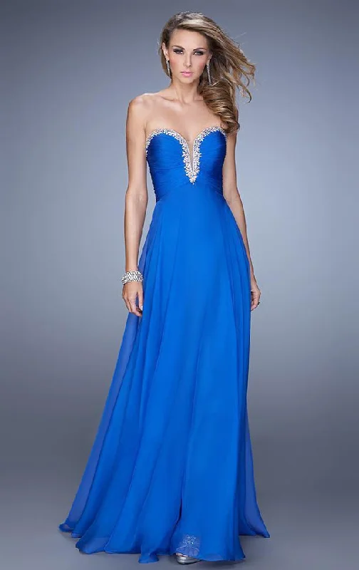 La Femme Plunging Sweetheart Chiffon Dress in Electric Blue 21499 Off-shoulder unclassified dresses