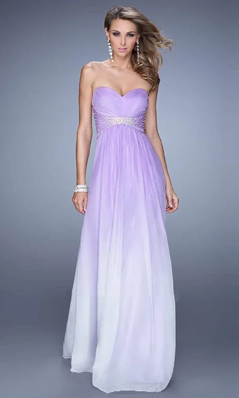 La Femme - Ruched Sweetheart Ombre Chiffon Dress 20885SC - 1 pc Wisteria In Size 0 Available One-shoulder unclassified dresses