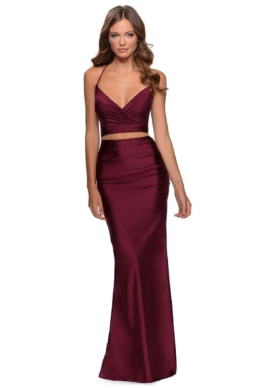 La Femme - Two Piece Strappy Back Sheath Dress 28473SC - 1 pc Dark Berry In Size 0 Available Bold pattern unclassified dresses