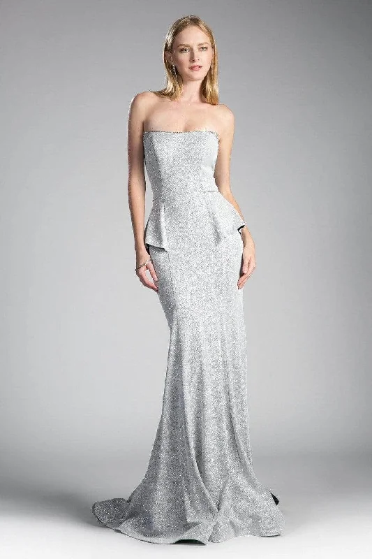 Ladivine 5025 - Straight Neck Strapless Metallic Knit Dress Metallic unclassified dresses